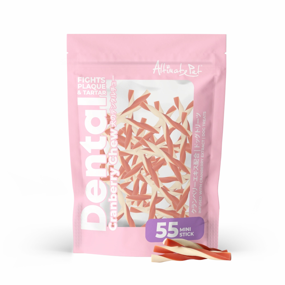 Altimate Pet Dog Dental Chews Infused with Cranberry Extract - Mini Stick 55pcs dental dog chews,vet approved chews,teeth cleaning treats