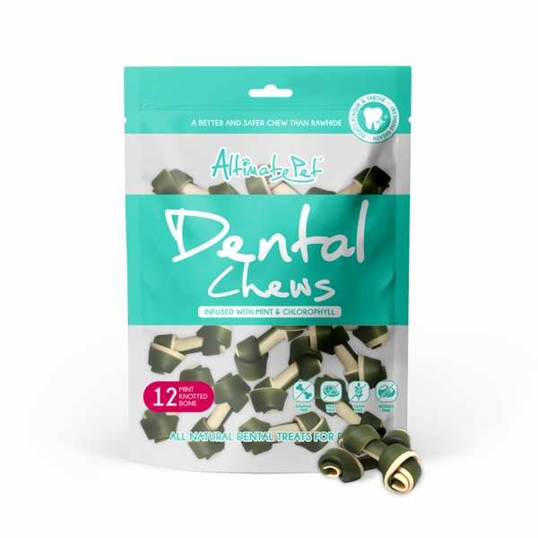Altimate Pet Dog Dental Chews Infused with Mint & Chlorophyll - Mint Knotted Bone 12pcs dental dog chews,vet approved chews,teeth cleaning treats