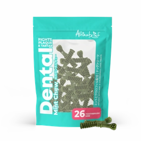 Altimate Pet Dog Dental Chews Infused with Mint & Chlorophyll - Mint Toothbrush Mini 26pcs dental dog chews,vet approved chews,teeth cleaning treats
