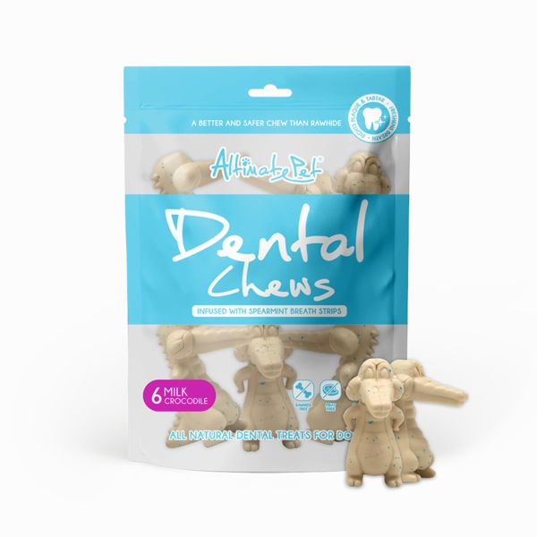 Altimate Pet Dog Dental Chews Infused with Spearmint Breath Strips - Milk Crocodile 6pcs dental dog chews,vet approved chews,teeth cleaning treats