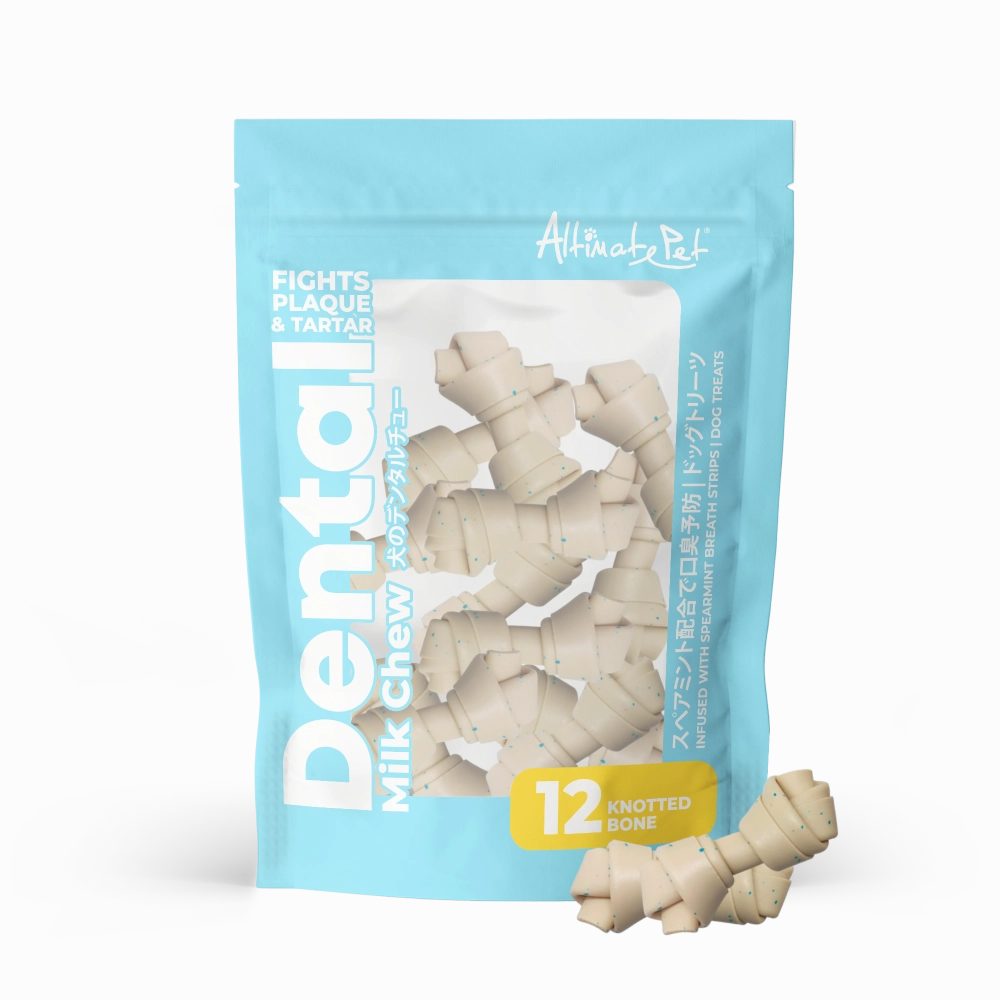 Altimate Pet Dog Dental Chews Infused with Spearmint Breath Strips - Milk Knotted Bone 12pcs dental dog chews,vet approved chews,teeth cleaning treats