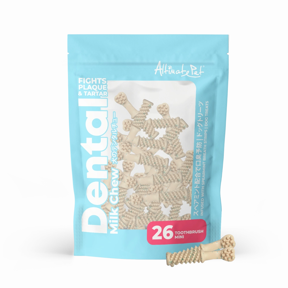 Altimate Pet Dog Dental Chews Infused with Spearmint Breath Strips - Milk Toothbrush Mini 26pcs dental dog chews,vet approved chews,teeth cleaning treats