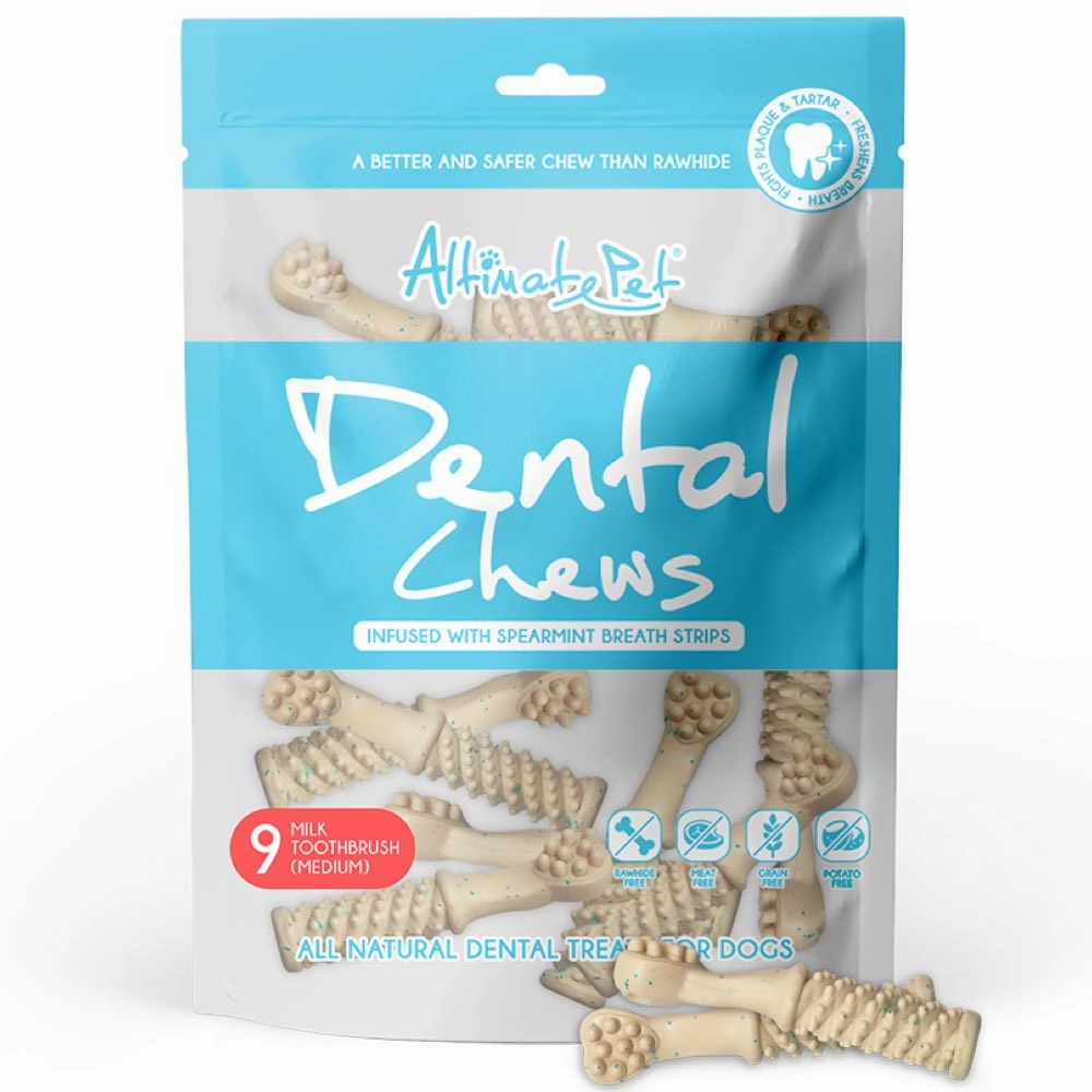 Altimate Pet Milk & Spearmint Toothbrush Medium Dental Dog Treats 9pc dog dental snacks,dental bones for dogs,dog oral sticks