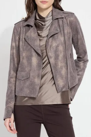 Amelia Printed Vegan Suede Moto Jacket In Copper Chevron