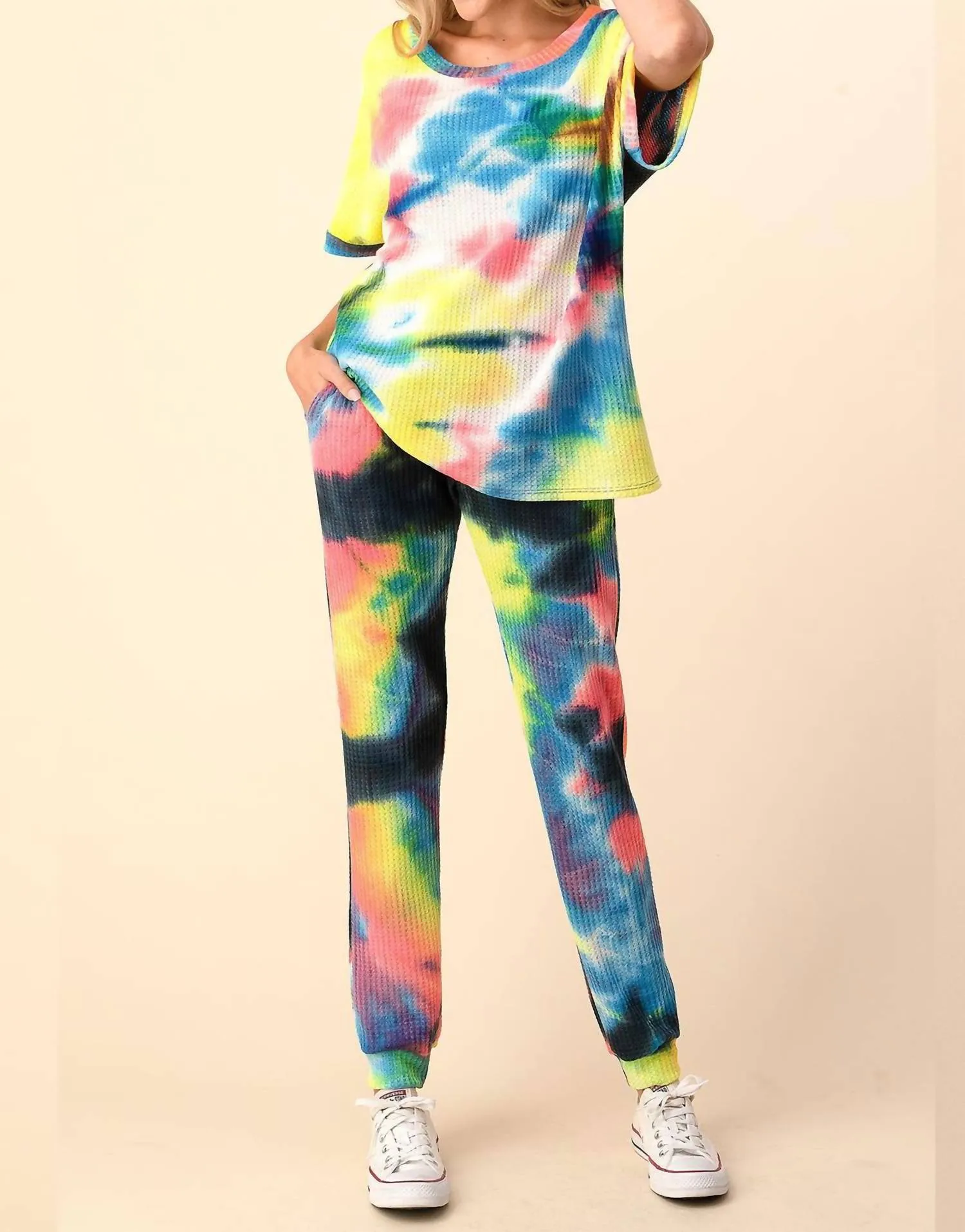 Ariella Jogger Set In Rainbow Tie Dye