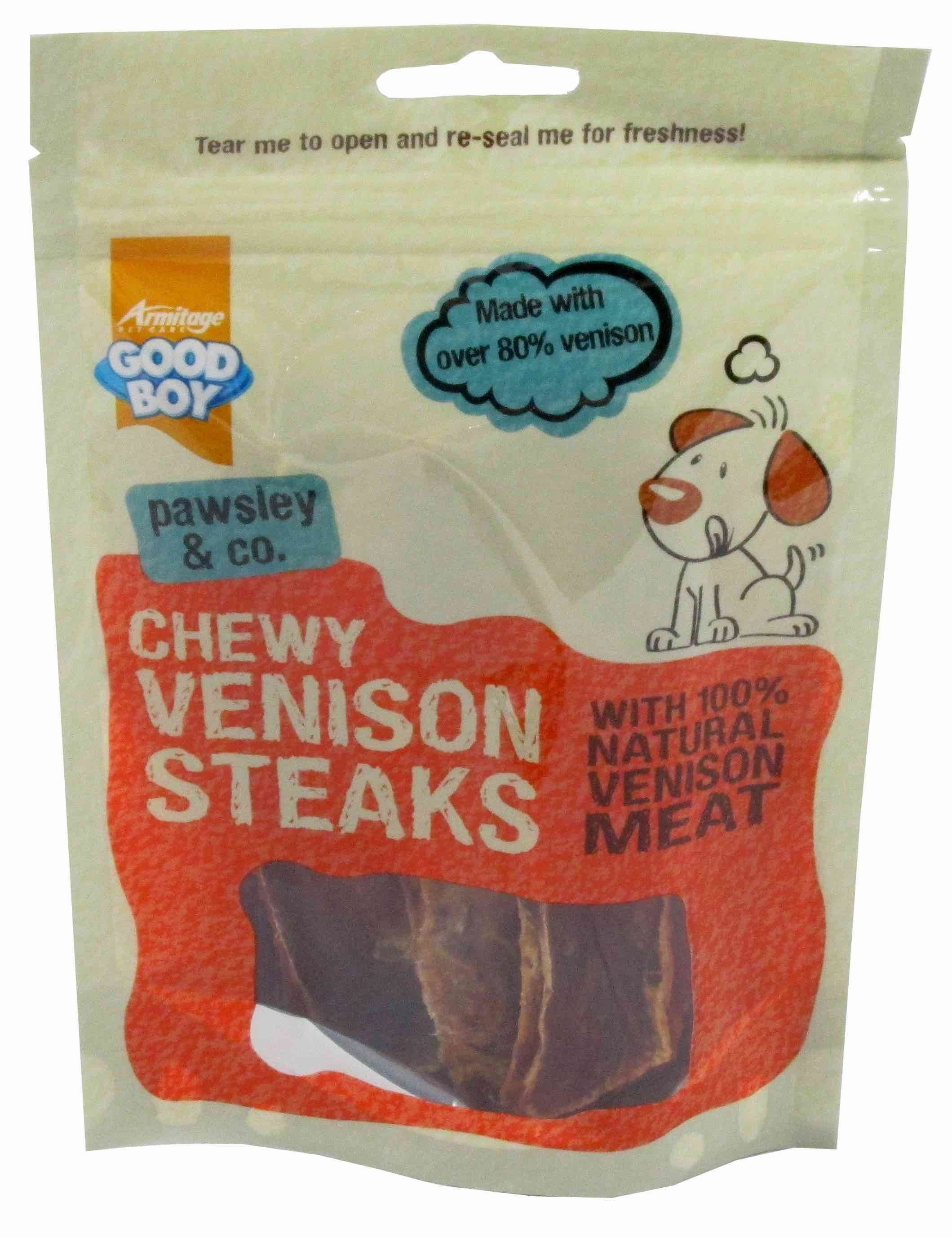 Armitage Chewy Venison Steaks - 80G meat dog treat,healthy dog snack,jerky for dogs