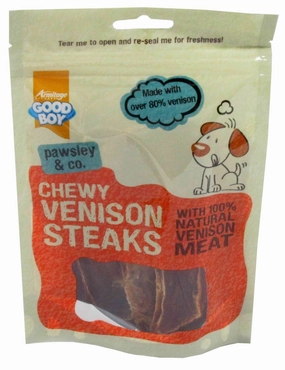 Armitage Chewy Venison Steaks - 80G meat dog treat,healthy dog snack,jerky for dogs