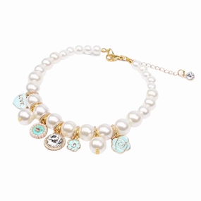 Audrey Pearl Dog Necklace - Aqua english tack set,horse saddle gear,equestrian supplies
