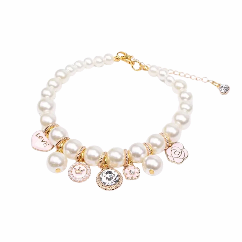 Audrey Pearl Dog Necklace - Pink english tack set,horse saddle gear,equestrian supplies