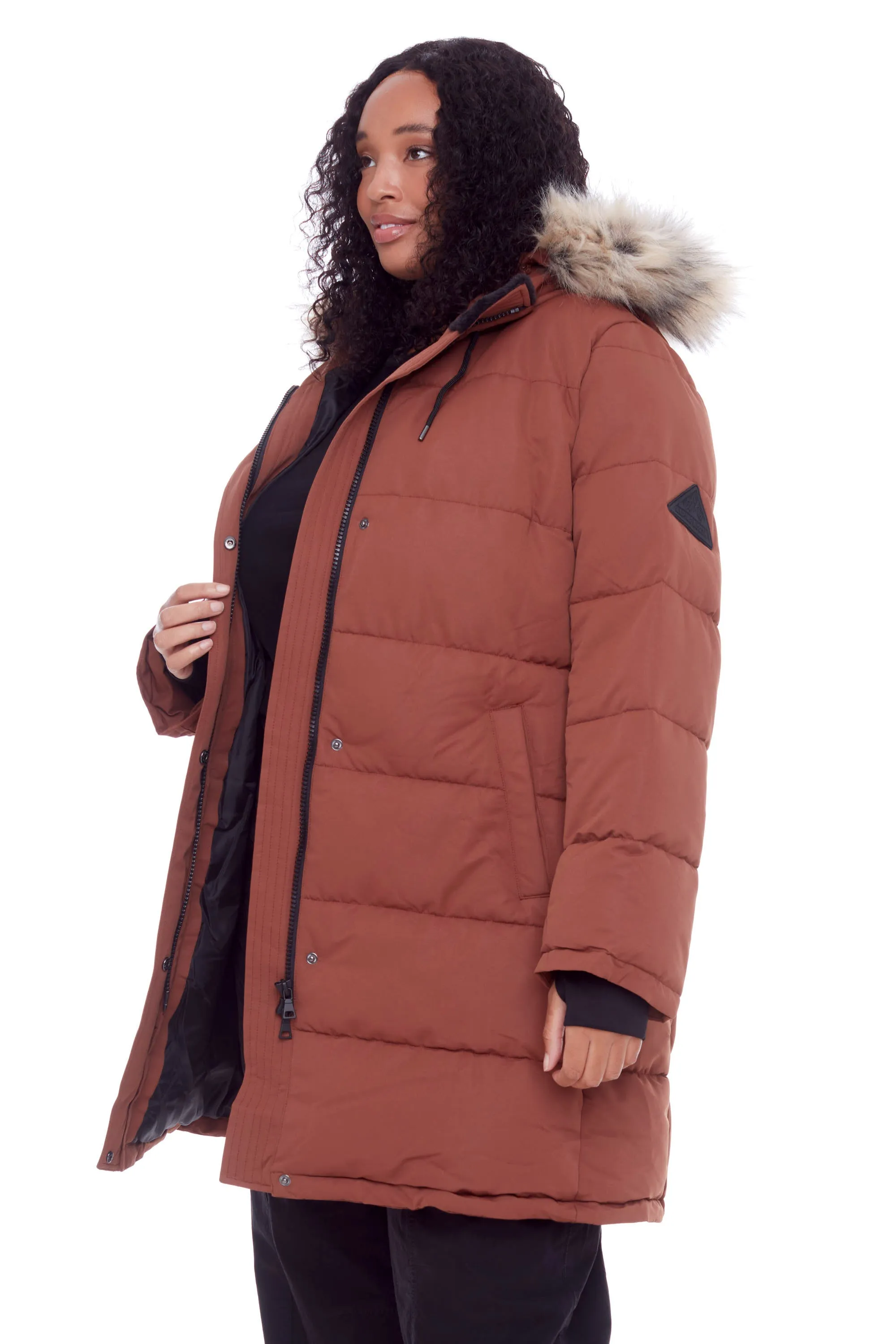 AULAVIK PLUS | WOMEN'S VEGAN DOWN (RECYCLED) MID-LENGTH HOODED PARKA COAT (PLUS SIZE)