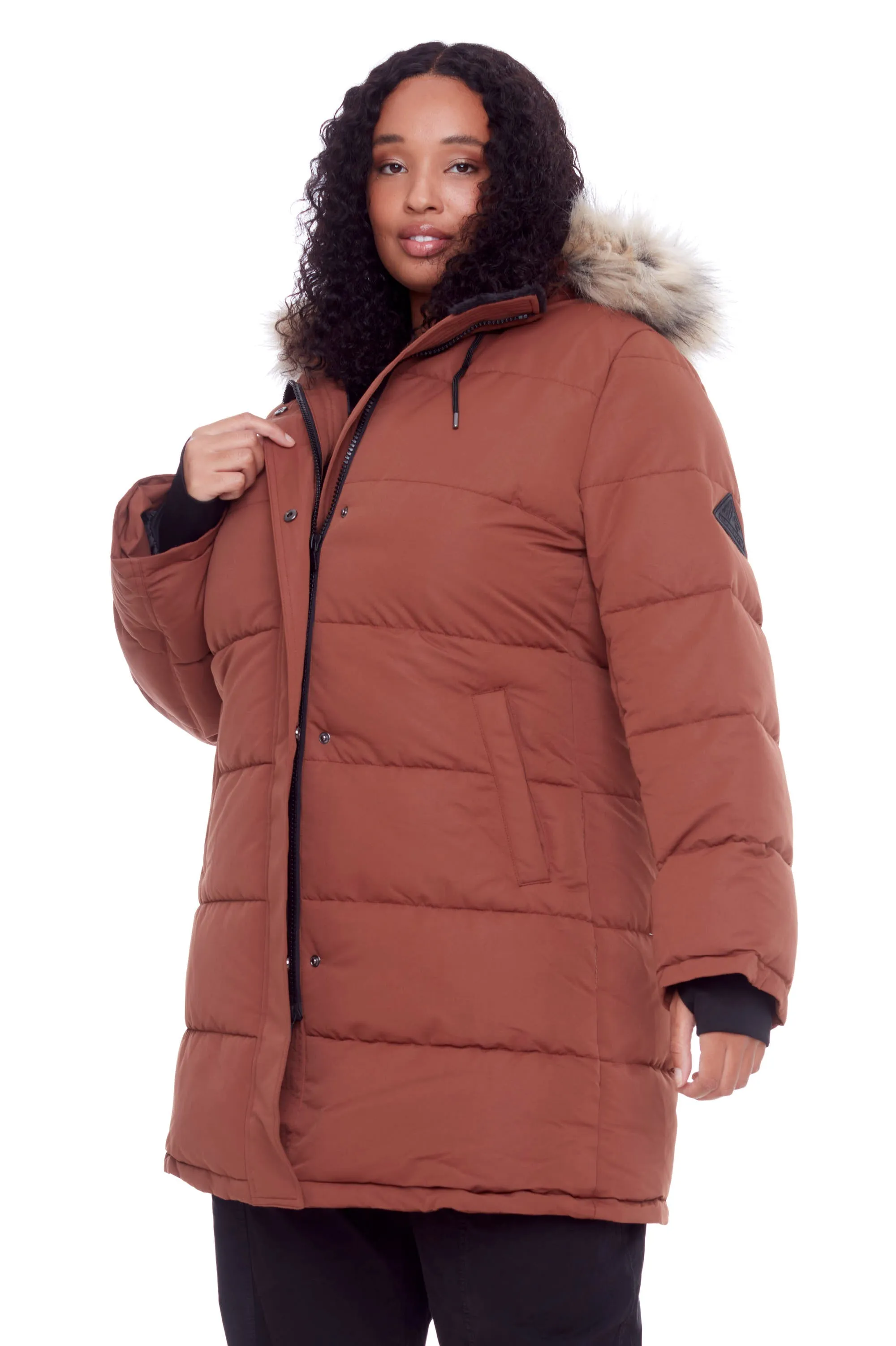 AULAVIK PLUS | WOMEN'S VEGAN DOWN (RECYCLED) MID-LENGTH HOODED PARKA COAT (PLUS SIZE)