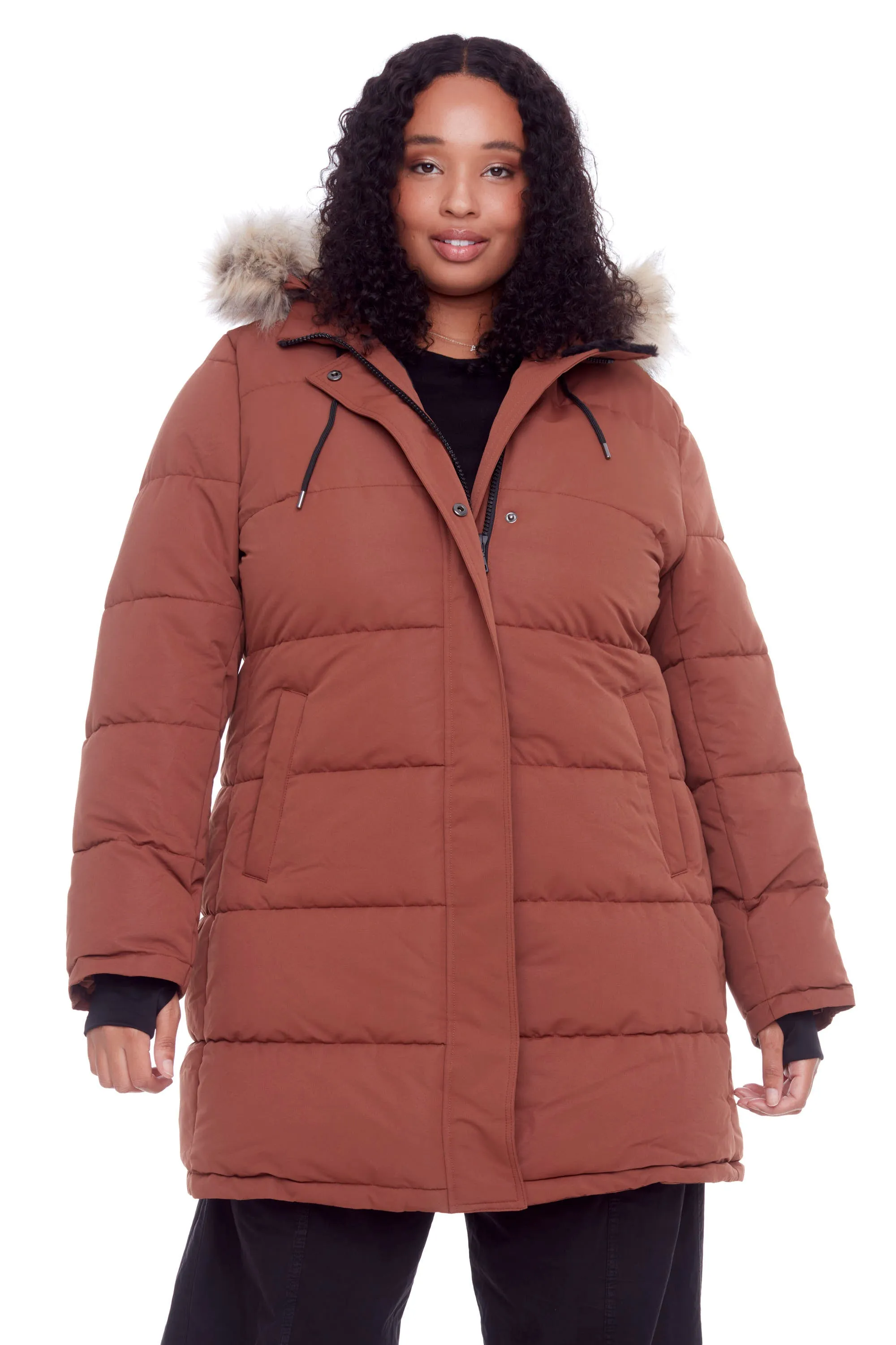 AULAVIK PLUS | WOMEN'S VEGAN DOWN (RECYCLED) MID-LENGTH HOODED PARKA COAT (PLUS SIZE)
