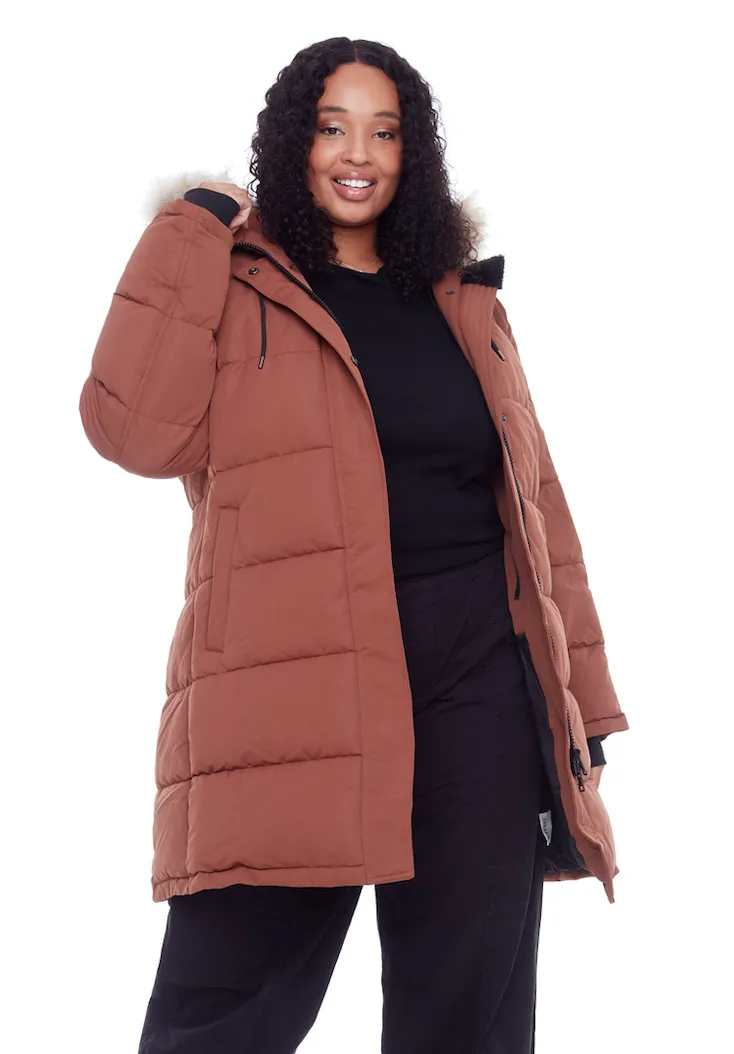 AULAVIK PLUS | WOMEN'S VEGAN DOWN (RECYCLED) MID-LENGTH HOODED PARKA COAT (PLUS SIZE)