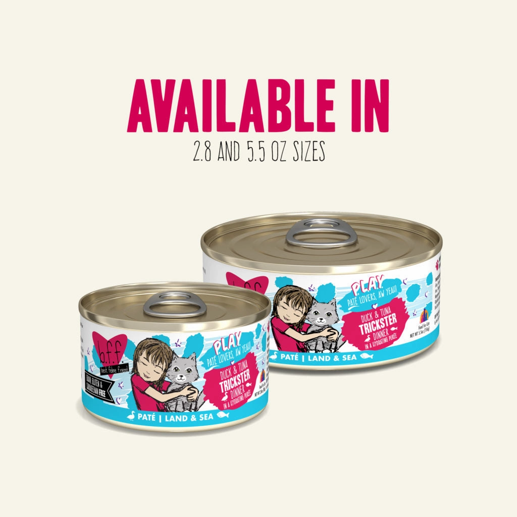 B.F.F. Wet Cat Food PLAY (Pat Lovers, Aw Yeah!) Duck & Tuna Trickster grain free wet cat food,senior cat wet food,cat pt