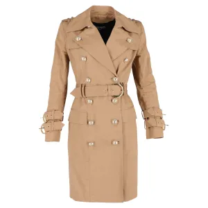 Balmain Double-Breasted Trench Coat in Beige Cotton