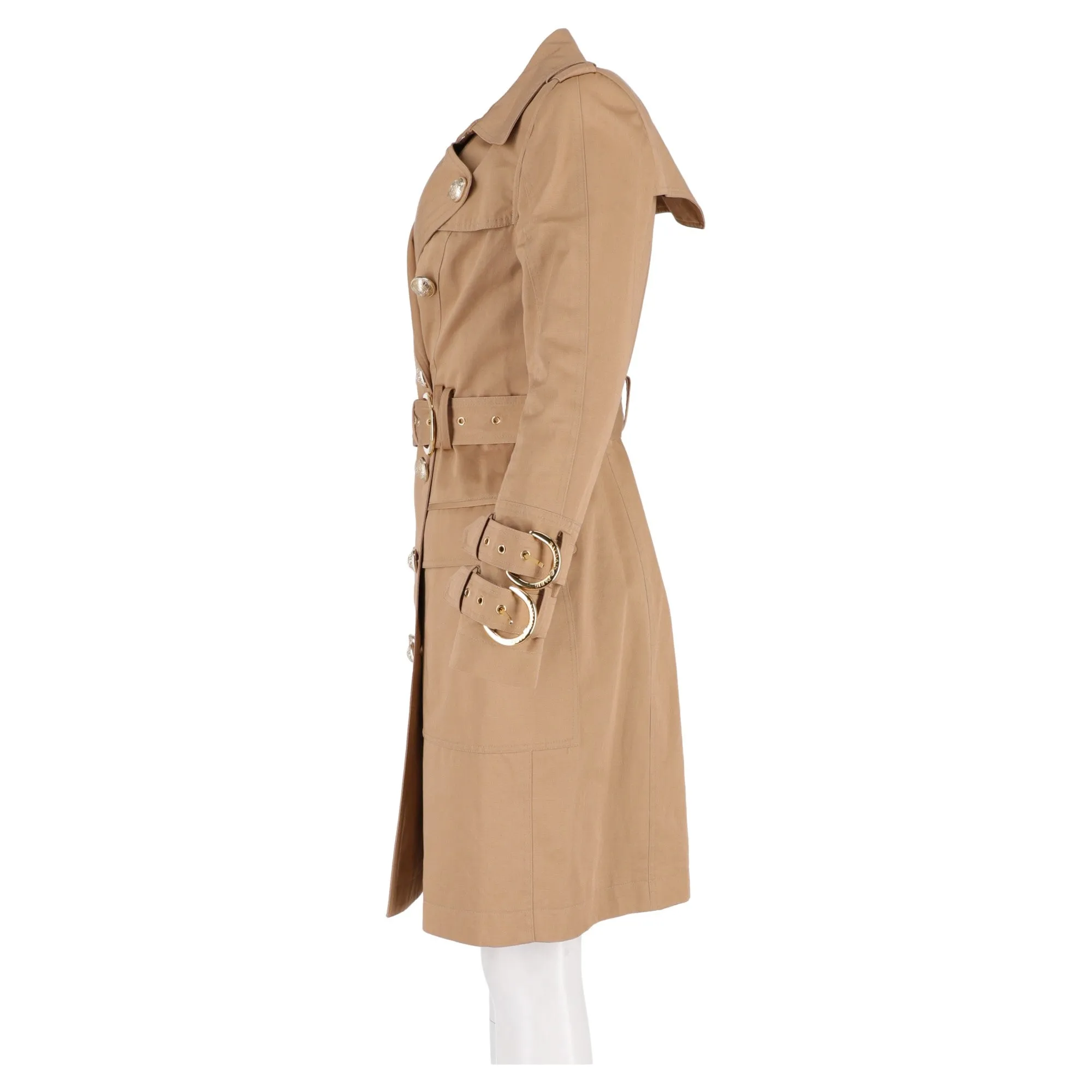 Balmain Double-Breasted Trench Coat in Beige Cotton