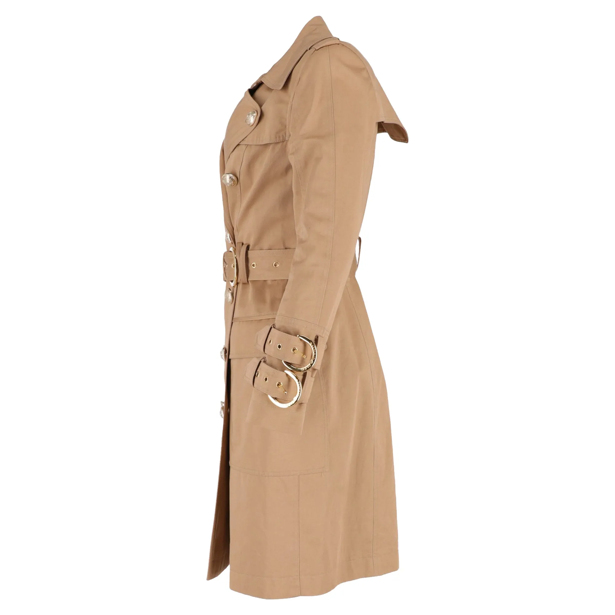 Balmain Double-Breasted Trench Coat in Beige Cotton