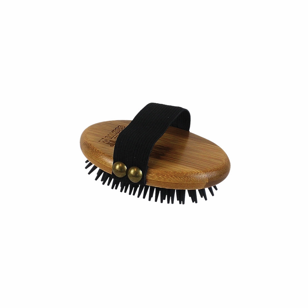 Bamboo Groom Curry Brush w/ Rubber Bristles