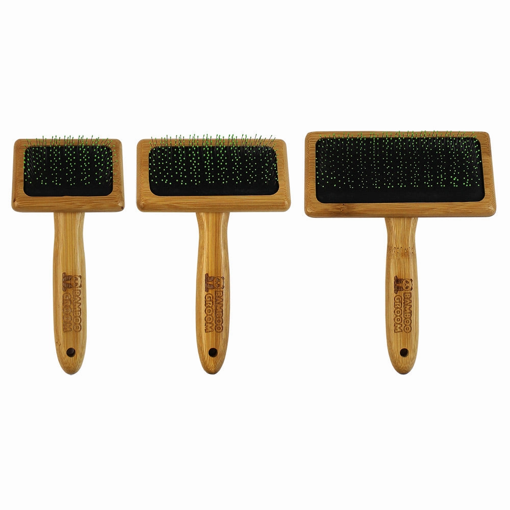 Bamboo Groom Slicker Brush w/ Stainless Steel Pins & Comfort Tips - Small horse grooming brush,horse shampoo,horse hair care
