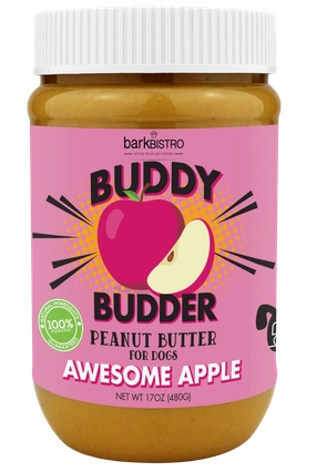 Bark Bistro Awesome Apple Buddy Budder 17oz Jar stainless steel bowl,metal pet feeder,steel water dish