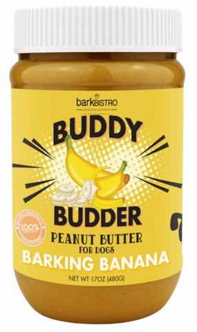 Bark Bistro Barking Banana Buddy Budder 17oz Jar stainless steel bowl,metal pet feeder,steel water dish