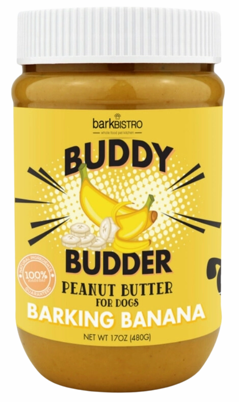 Bark Bistro Barking Banana Buddy Budder 17oz Jar stainless steel bowl,metal pet feeder,steel water dish