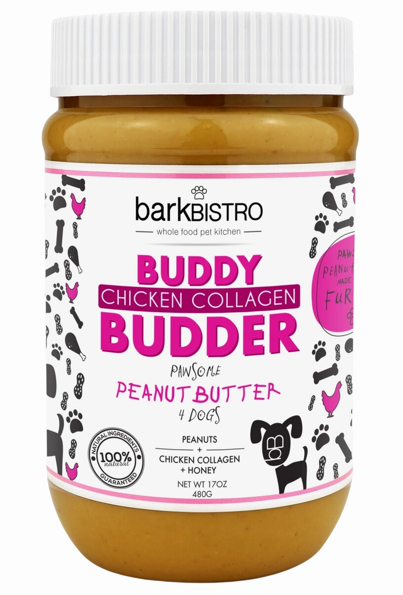 Bark Bistro Chicken Collagen Buddy Budder 17oz Jar stainless steel bowl,metal pet feeder,steel water dish