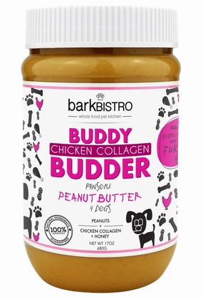 Bark Bistro Chicken Collagen Buddy Budder 17oz Jar stainless steel bowl,metal pet feeder,steel water dish