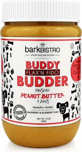 Bark Bistro Flax'N Fido Buddy Budder 17oz Jar stainless steel bowl,metal pet feeder,steel water dish