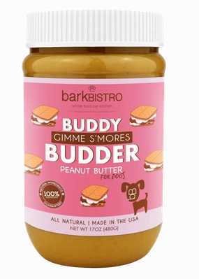 Bark Bistro Gimme S'mores Buddy Budder 17oz Jar stainless steel bowl,metal pet feeder,steel water dish