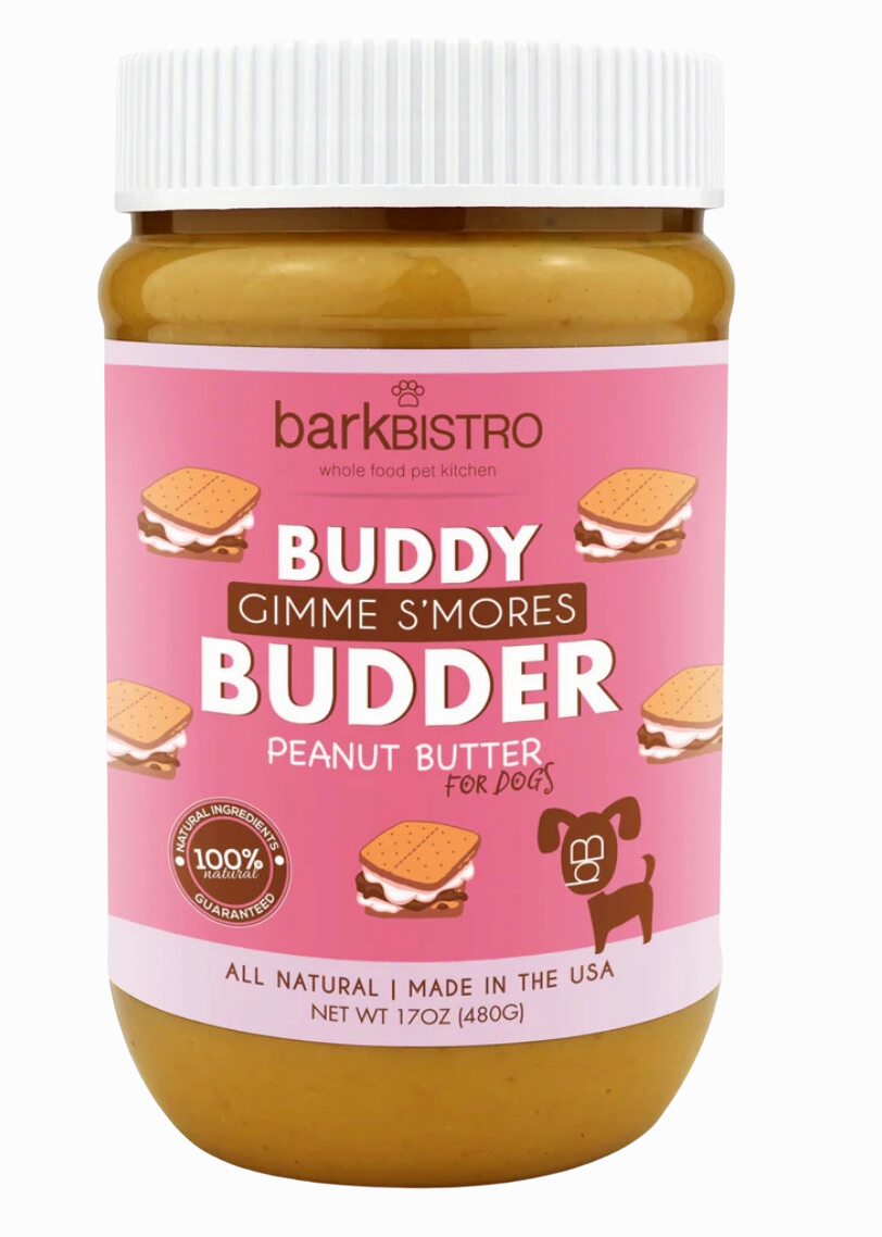 Bark Bistro Gimme S'mores Buddy Budder 17oz Jar stainless steel bowl,metal pet feeder,steel water dish