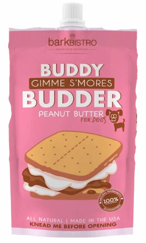 Bark Bistro Gimme S'Mores Buddy Budder 4oz Pouch stainless steel bowl,metal pet feeder,steel water dish