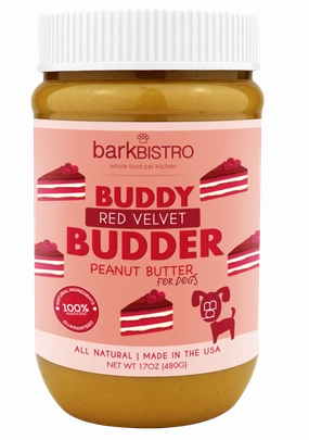 Bark Bistro Red Velvet Buddy Budder 17oz Jar stainless steel bowl,metal pet feeder,steel water dish
