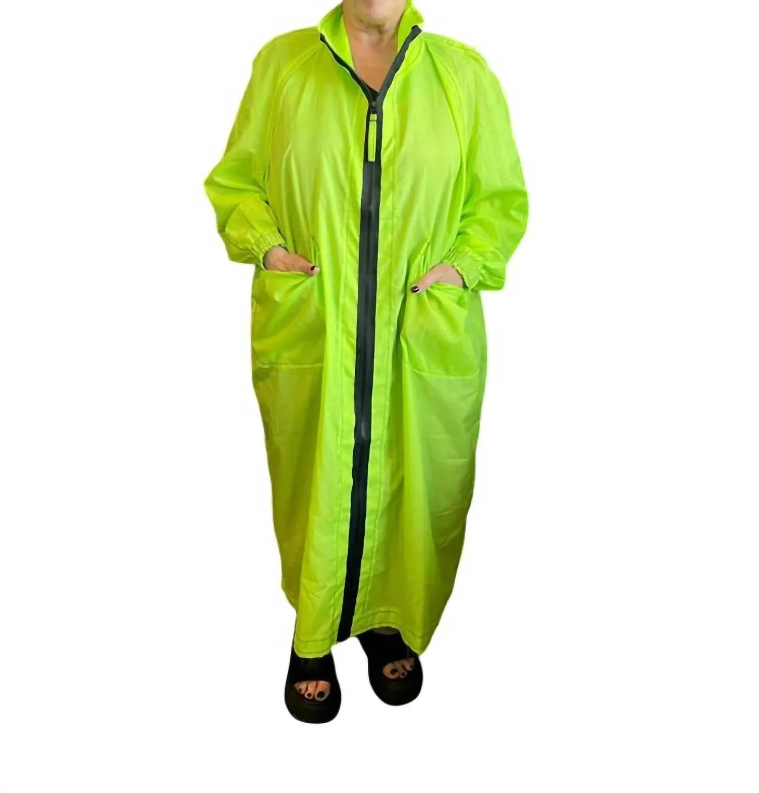 Bb58 Zip-Front Long Coat In Lime