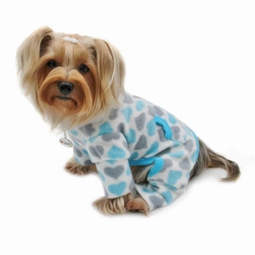 Blue And Grey Hearts Fleece Turtleneck Dog Pajamas Medium dog underwear,dog diaper,pet undergarments