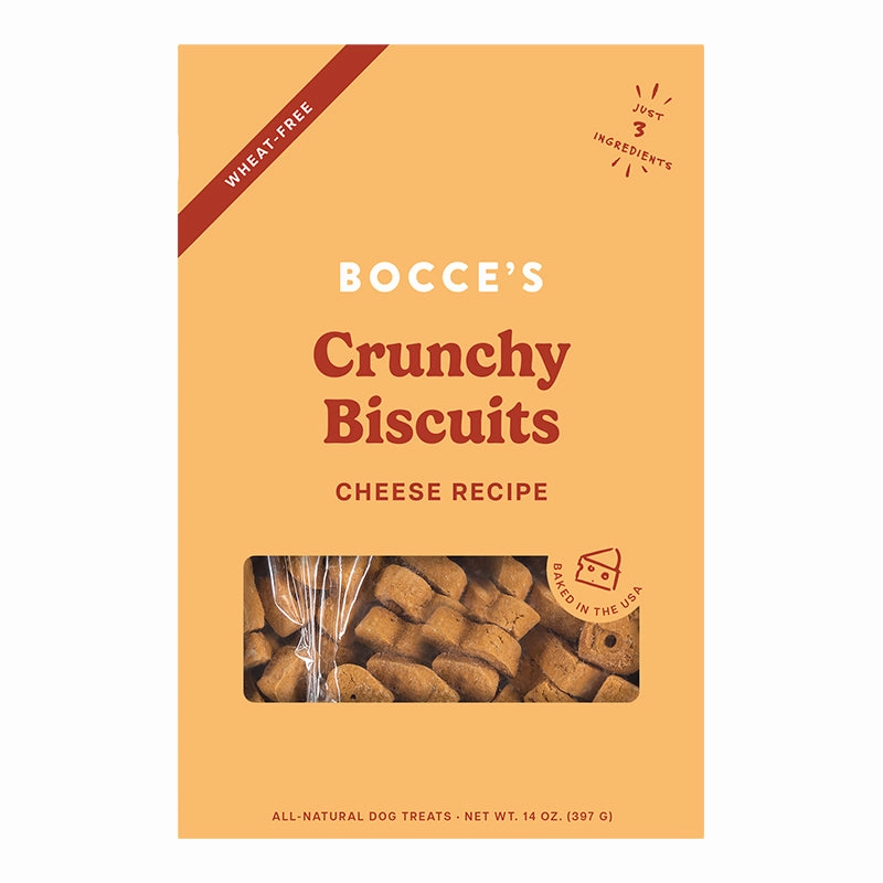 Bocces Crunchy Biscuit Dog Treats - Cheese 14oz box dog biscuit treats,crunchy dog snacks,dog cookies