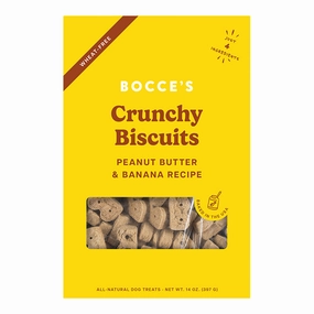 Bocces Crunchy Biscuit Dog Treats - PB & Banana 14oz box dog biscuit treats,crunchy dog snacks,dog cookies