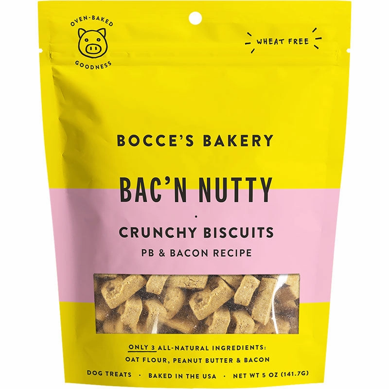 Bocces Everyday Crunchy Dog Biscuits - Bac 'N Nutty 5oz bag dog biscuit treats,crunchy dog snacks,dog cookies
