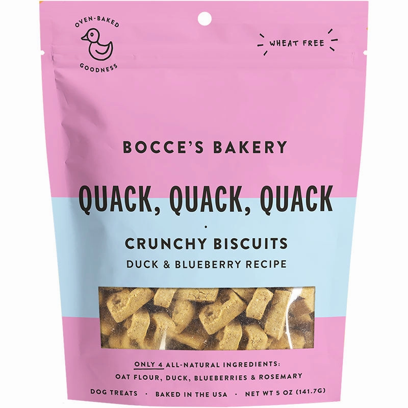 Bocces Everyday Crunchy Dog Biscuits - Quack, Quack, Quack 5oz bag dog biscuit treats,crunchy dog snacks,dog cookies