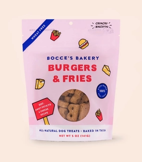 Bocces Limited Edition Crunchy Dog Treats - Burgers & Fries 5oz Bag dog biscuit treats,crunchy dog snacks,dog cookies