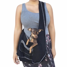 Boho Sling Dog Carrier Black/Grey dog bowtie leather collar dog charm dog party wear dog scarf set