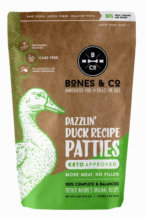 Bones & Co Duck Recipe frozen raw dog food,raw patties for dogs,raw diet dog food