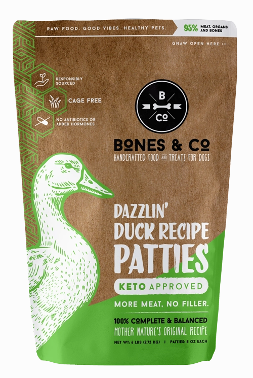 Bones & Co Duck Recipe frozen raw dog food,raw patties for dogs,raw diet dog food