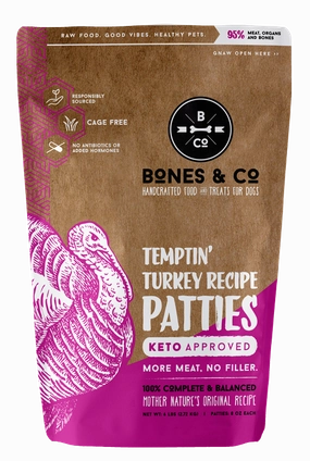 Bones & Co Turkey Recipe frozen raw dog food,raw patties for dogs,raw diet dog food