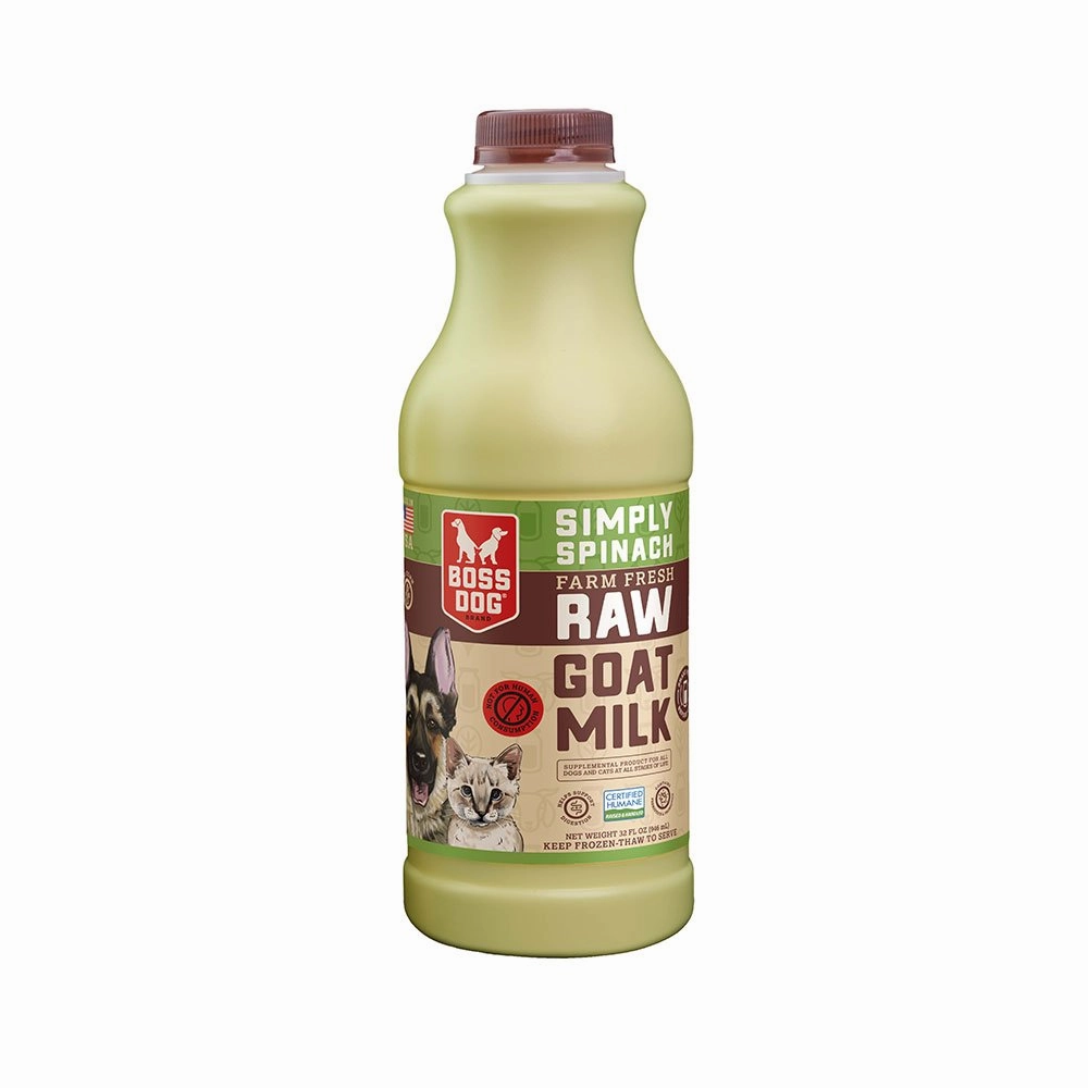 Boss Dog Frozen Farm Fresh Raw Goat Milk for Dogs & Cats - Simply Spinach 32oz Bottle puppy food,chew toy for puppies,small dog treats