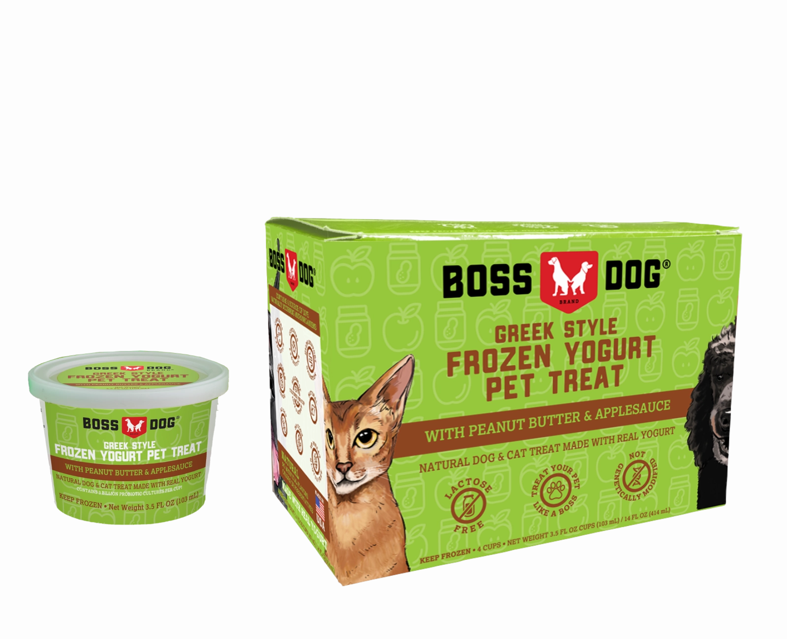 Boss Dog Greek Style Frozen Yogurt Pet Treat - Peanut Butter & Applesauce 3.5oz Cups 4-Pack stainless steel bowl,metal pet feeder,steel water dish