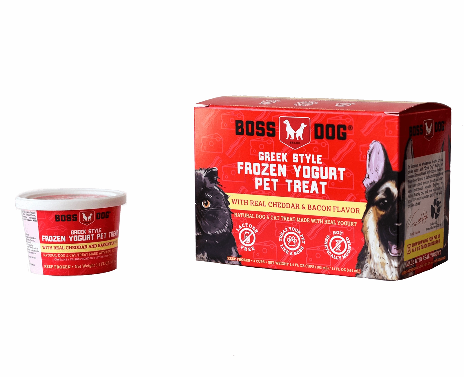Boss Dog Greek Style Frozen Yogurt Pet Treat - Real Cheddar & Bacon Flavor 3.5oz Cups 4-Pack stainless steel bowl,metal pet feeder,steel water dish