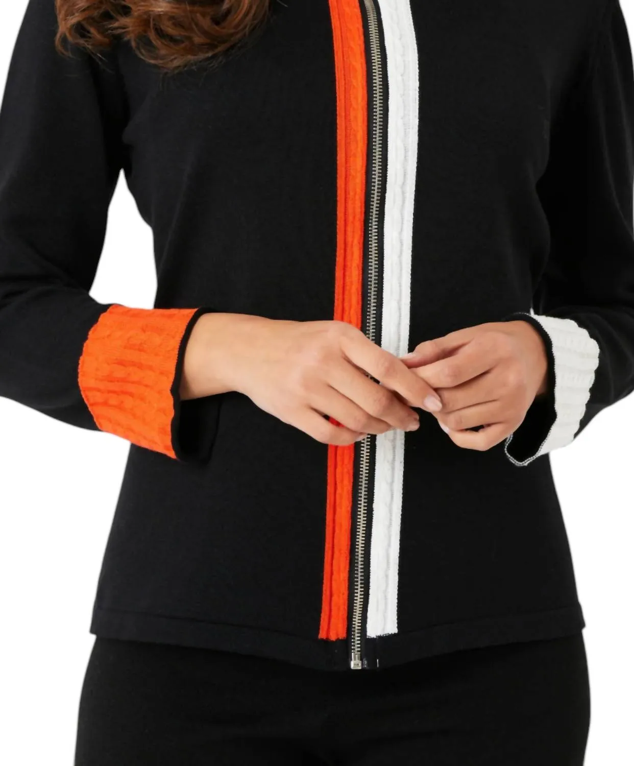 Braided Zip Jacket In Black/coral