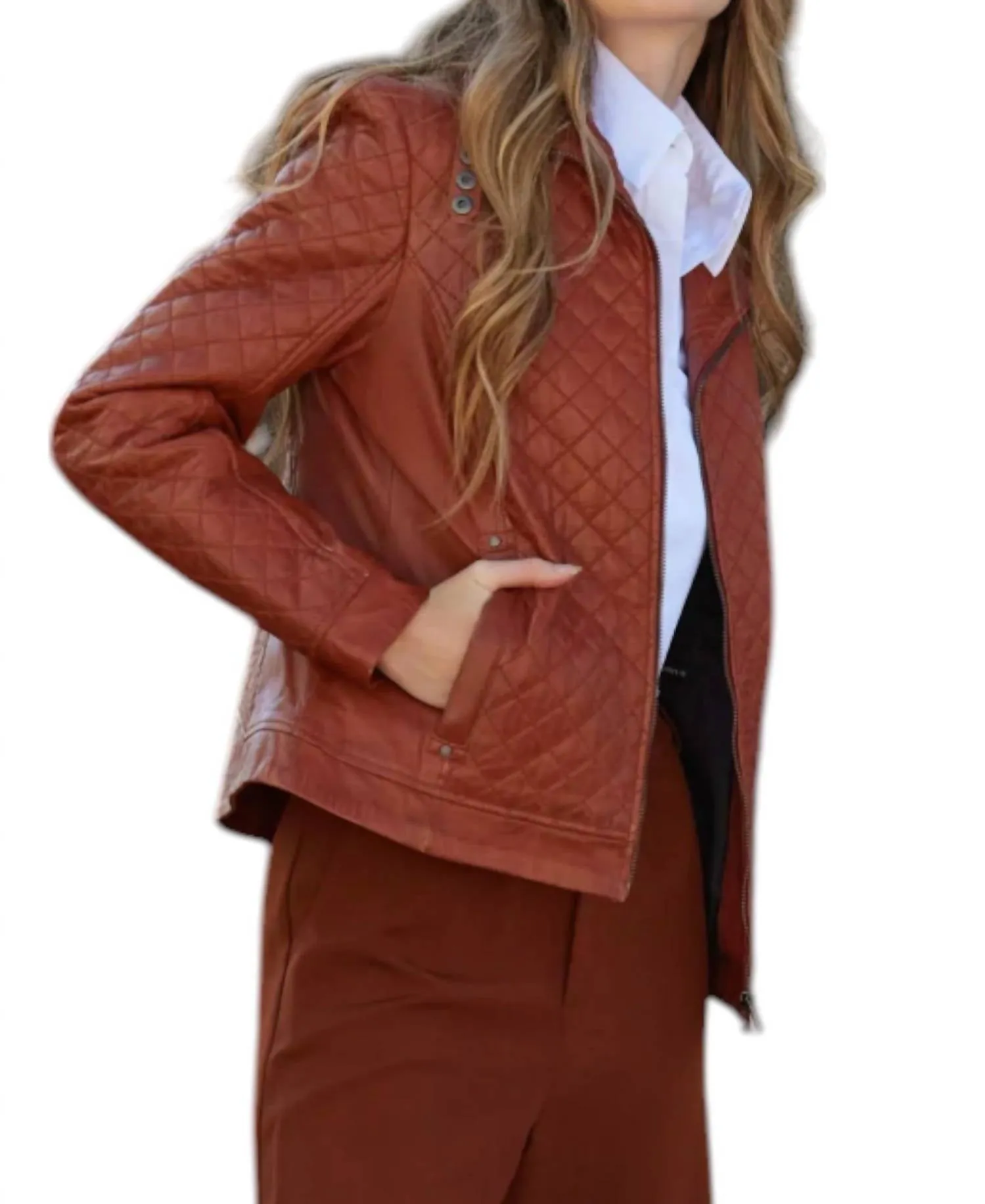 Breana Leather Jacket In Burnt Orange