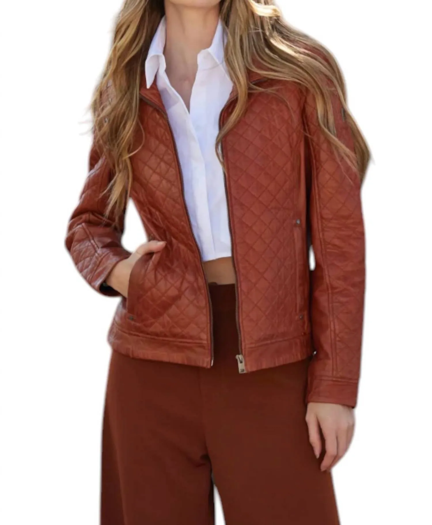 Breana Leather Jacket In Burnt Orange